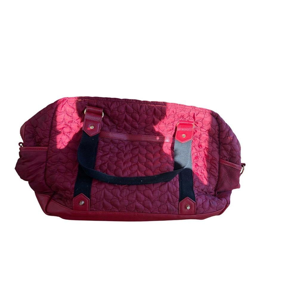 Cynthia Rowley Red Quilted Heart Duffel Bag Tech Pocket Travel Gym Weekender - Picture 3 of 10